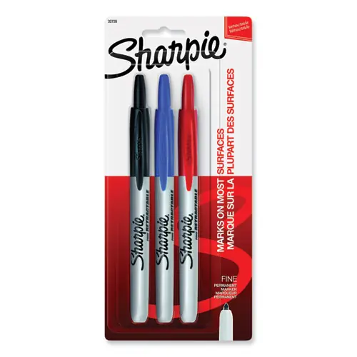 Sharpie® Retractable Permanent Marker, Fine Bullet Tip, Assorted Colors, 3/Set