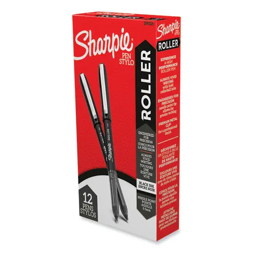 Sharpie® Roller Professional Design Rollerball Pen, Fine 0.5 mm, Black Ink, Black Barrel, Dozen
