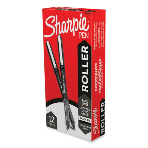 Sharpie® Roller Professional Design Rollerball Pen, Medium 0.7 mm, Black Ink, Black Barrel, Dozen