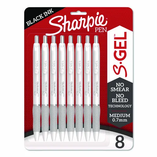 Sharpie® S-Gel™ Fashion Barrel Gel Pen, Retractable, Medium Point, 0.7 mm, Black Ink, Pearl White Barrel, 8/Pack