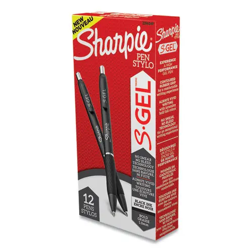 Sharpie® S-Gel™ High-Performance Gel Pen, Retractable, Bold 1 mm, Black Ink, Black Barrel, Dozen