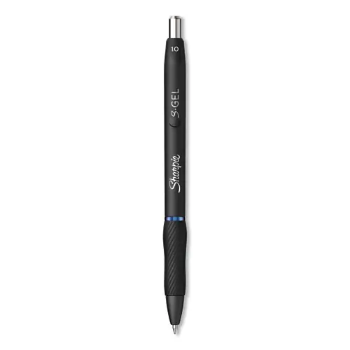Sharpie® S-Gel™ High-Performance Gel Pen, Retractable, Bold 1 mm, Blue Ink, Black Barrel, Dozen