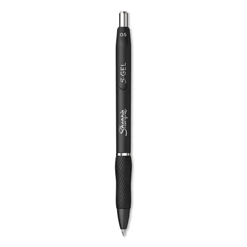 Sharpie® S-Gel™ High-Performance Gel Pen, Retractable, Fine 0.5 mm, Black Ink, Black Barrel, Dozen