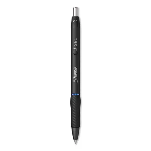 Sharpie® S-Gel™ High-Performance Gel Pen, Retractable, Fine Point, 0.5 mm, Blue Ink, Black Barrel, Dozen