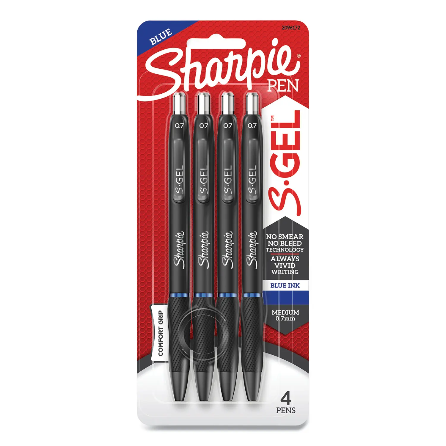 Sharpie® S-Gel™ High-Performance Gel Pen, Retractable, Medium Point, 0.7 mm, Blue Ink, Black Barrel, 4 Pack