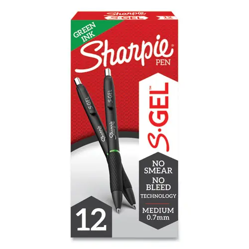 Sharpie® S-Gel™ High-Performance Gel Pen, Retractable, Medium 0.7 mm, Green Ink, Black Barrel, Dozen