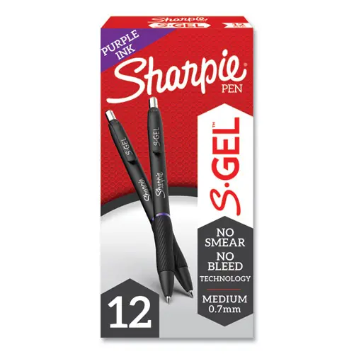 Sharpie® S-Gel™ High-Performance Gel Pen, Retractable, Medium 0.7 mm, Purple Ink, Black Barrel, Dozen