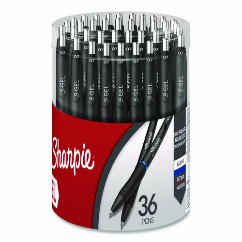 Sharpie® S-Gel™ Gel Pen, Retractable, Medium Point (0.7 mm), Blue Ink, Black Barrel, 36/Pack