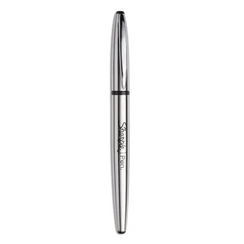 Sharpie® Stainless Steel Porous Point Pen, Fine 0.5 mm, Black Ink, Brushed Silver Barrel
