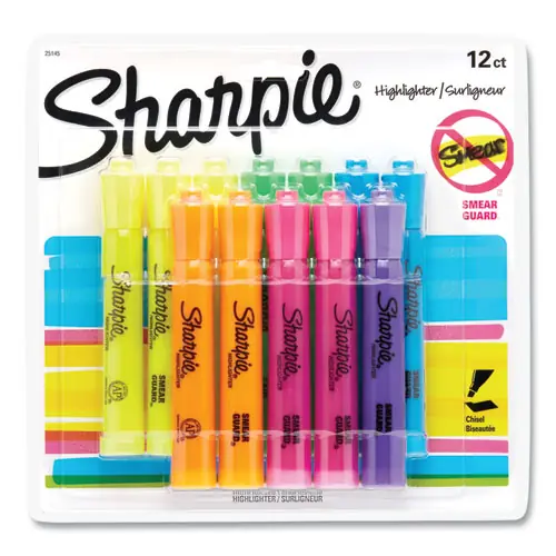 Sharpie® Tank Style Highlighters, Assorted Ink Colors, Chisel Tip, Assorted Barrel Colors, Dozen