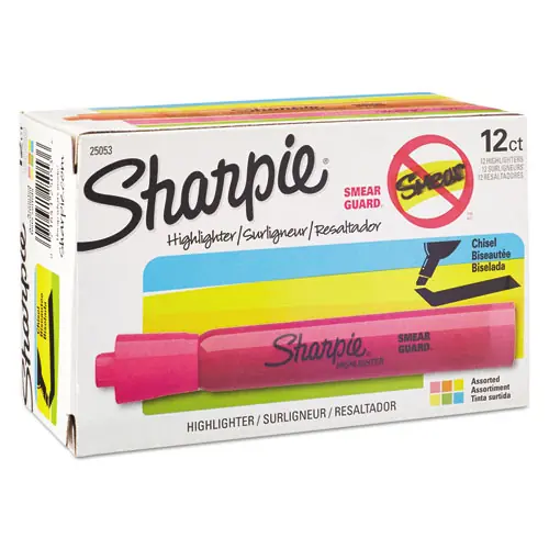 Sharpie® Tank Style Highlighters, Assorted Ink Colors, Chisel Tip, Assorted Barrel Colors, Dozen (Open-Stock Box)