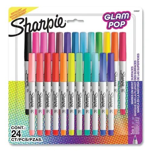 Sharpie® Ultra Fine Tip Permanent Marker, Assorted 80s Glam Colors, 24/Pack