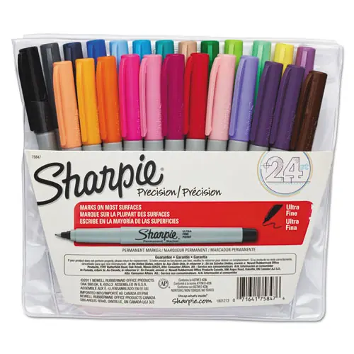 Sharpie® Ultra Fine Tip Permanent Marker, Ultra-Fine Needle Tip, Assorted Colors, 24/Set