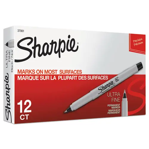Sharpie® Ultra Fine Tip Permanent Marker, Ultra-Fine Needle Tip, Black, Dozen
