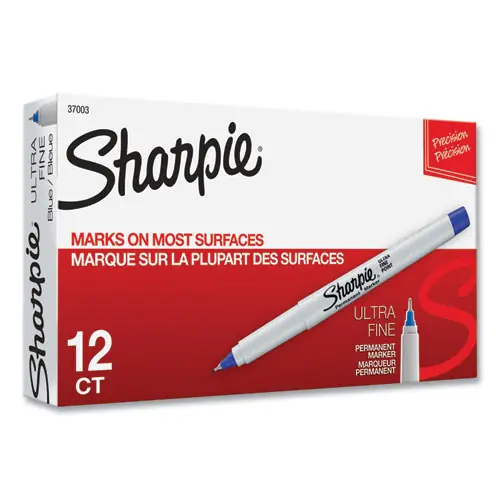 Sharpie® Ultra Fine Tip Permanent Marker, Ultra-Fine Needle Tip, Blue, Dozen