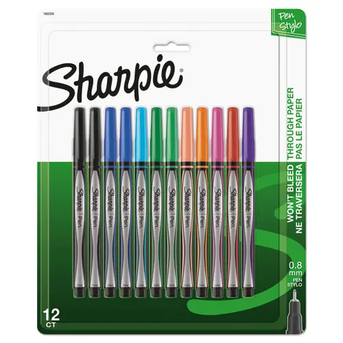 Sharpie® Water-Resistant Ink Porous Point Pen, Fine 0.4 mm, Assorted Colors, Dozen