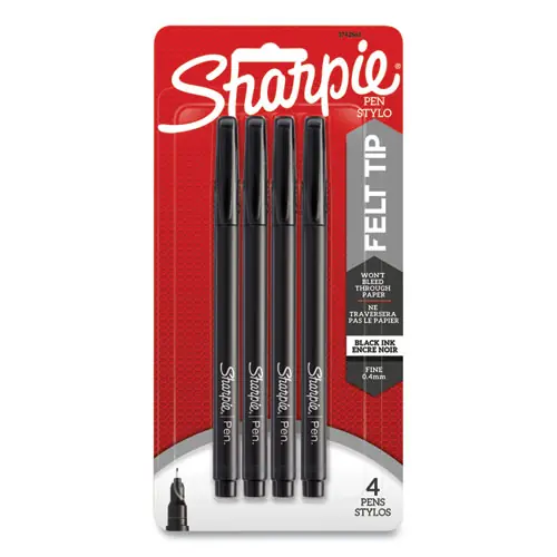 Sharpie® Water-Resistant Ink Porous Point Pen, Fine Tip, 0.4 mm, Black Ink, Black Barrel, 4/Pack