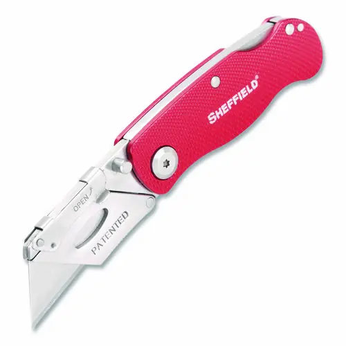 Sheffield Quick Change Lock Back Utility Knife, Red, 1.25" Blade, 3.5" Aluminum Handle