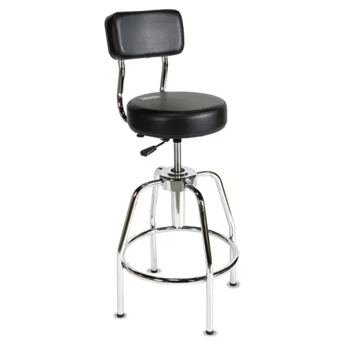ShopSol™ Heavy-Duty Shop Stool, Supports Up to 300 lb, 29" to 34" Seat Height, Black Seat/Back, Chrome Base