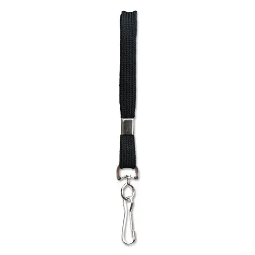 SICURIX® Flat Lanyard, Metal Hook Fastener, 36", Nylon, Black, 100/Pack