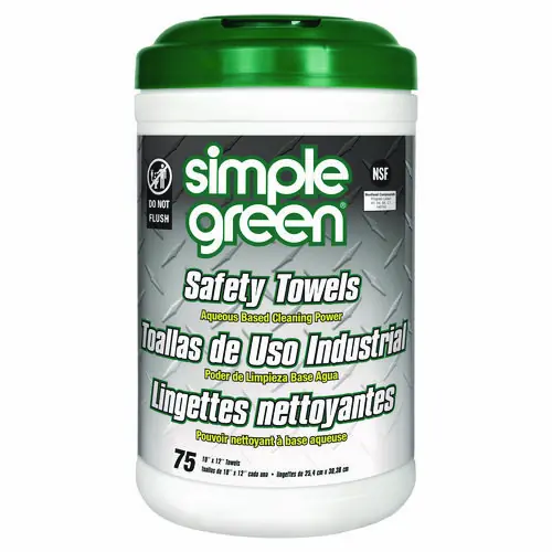 Simple Green® Safety Towels, White, Unscented, 75 Wipes/Canister, 6 Canisters/Carton