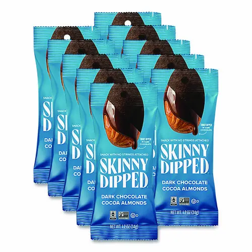 SkinnyDipped® Dark Chocolate Covered Almonds, 1.2 oz Bags, 10/Box