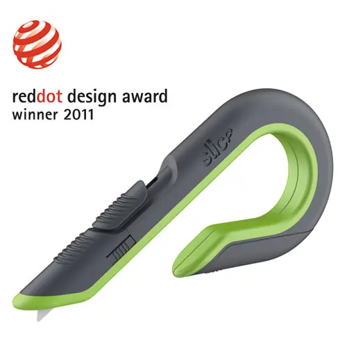 slice® Box Cutters, Double Sided, Replaceable, 1.29" Ceramic Blade, 7" Nylon Handle, Gray/Green