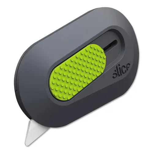 slice® Mini Cutter with Replaceable Double-Sided 1.29" Ceramic Zirconium Oxide Blade, 2.5" Nylon Handle, Gray/Green