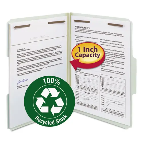 Smead 100% Recycled Pressboard Fastener Folders