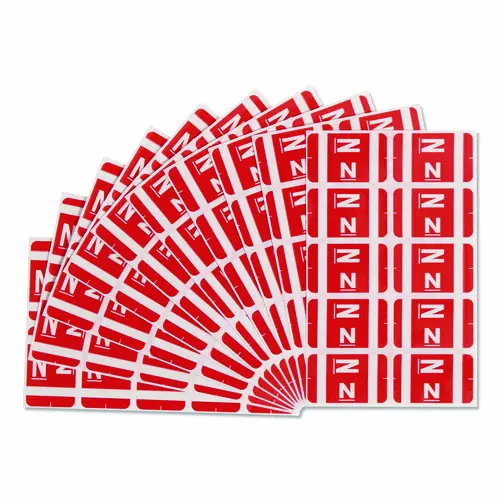 Smead AlphaZ Color-Coded Second Letter Alphabetical Labels, N, 1 x 1.63, Red, 10/Sheet, 10 Sheets/Pack