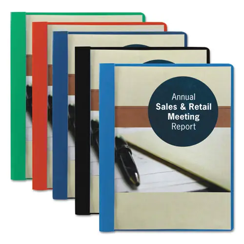 Smead Clear Front Report Cover, Double-Prong Fastener, 0.5" Capacity, 8.5 x 11, Clear/Dark Blue, 25/Box