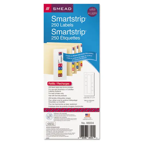 Smead Color-Coded Smartstrip Refill Label Forms, Laser Printer Compatible, Assorted Colors, White, 250 Labels per Pack