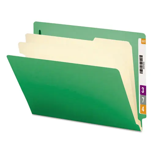 Smead Colored End Tab Classification Folders with Dividers, Green, Letter Size, 2" Expansion, 2 Dividers, 6 Fasteners, 10/Box