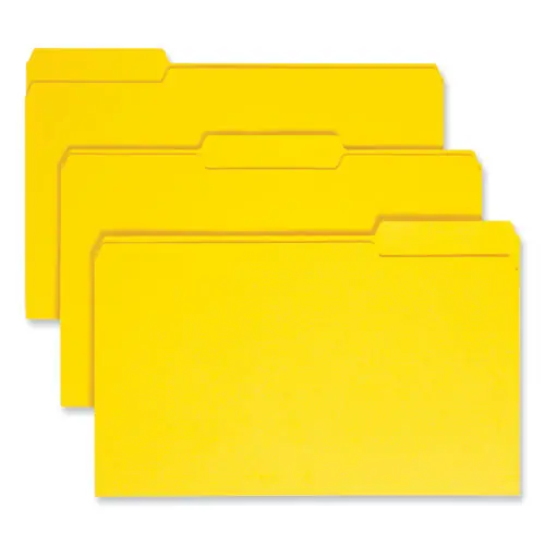 Smead Colored File Folders, Legal Size, 1/3-Cut Assorted Tabs, 0.75" Expansion, Yellow, 100/Box