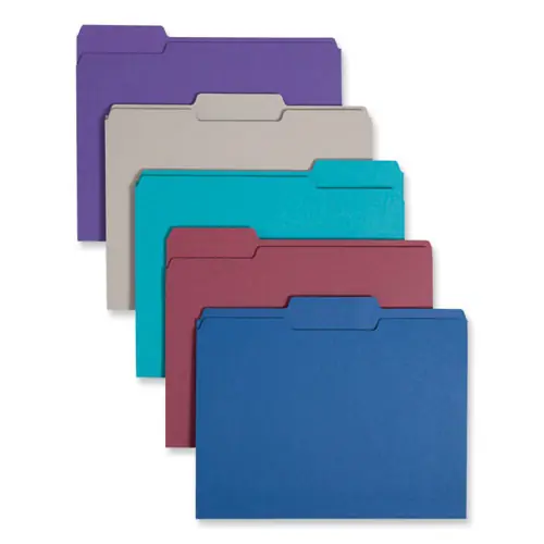Smead Colored File Folders, 1/3-Cut Tabs, Letter Size, 0.75" Expansion, Assorted Colors (Gray, Maroon, Navy, Purple, Teal), 100/Box