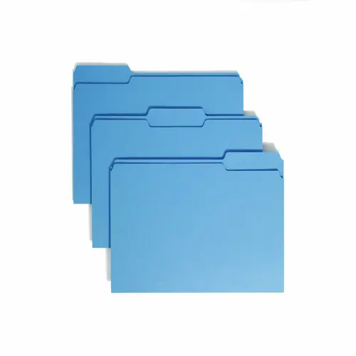 Smead Colored File Folders, 1/3-Cut Tabs, Assorted Tab Positions, Letter Size, Blue, 100/Box