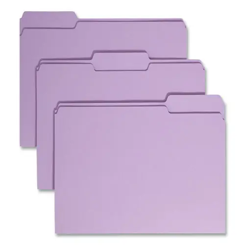 Smead Colored File Folders, 1/3-Cut Tabs, Assorted Positions, Letter Size, Lavender, 100/Box