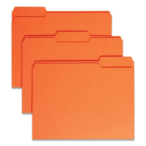 Smead Colored File Folders, 1/3-Cut Tabs, Assorted Tab Positions, Letter Size, 0.75" Expansion, Orange, 100/Box