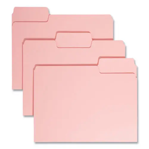Smead Colored File Folders, 1/3-Cut Tabs, Assorted Positions, Letter Size, Pink, 100/Box