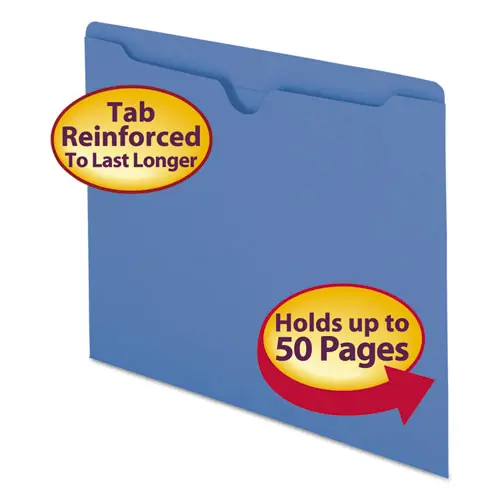 Smead Colored File Jackets with Reinforced Double-Ply Tab, Straight Tab, Letter Size, Blue, 100/Box