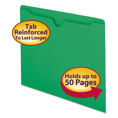 Smead Colored File Jackets with Reinforced Double-Ply Tab, Straight Tab, Letter Size, Green, 100/Box