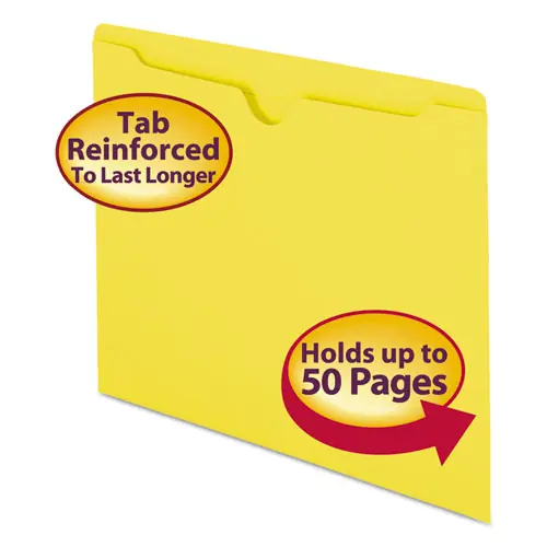 Smead Colored File Jackets with Reinforced Double-Ply Tab, Straight Tab, Letter Size, Yellow, 100/Box