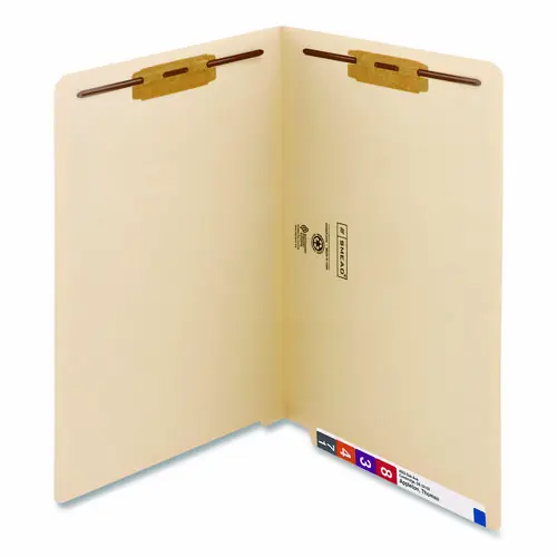 Smead End Tab Fastener Folders with Reinforced Straight Tabs, 11-pt Manila, 2 Fasteners, Legal Size, Manila Exterior, 50/Box