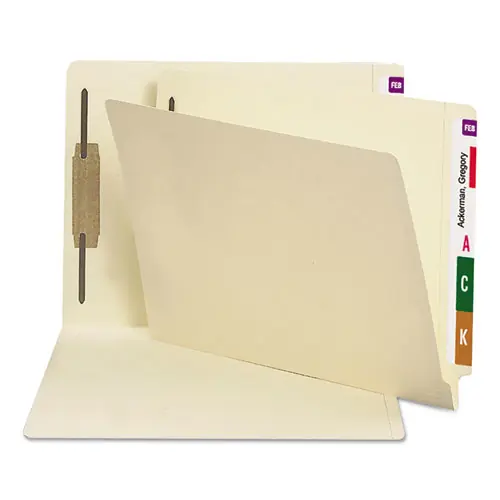 Smead End Tab Fastener Folders with Reinforced Straight Tabs, 14-pt Manila, 1 Fastener, Letter Size, Manila Exterior, 50/Box