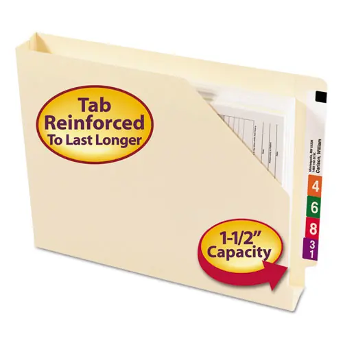 Smead End Tab Jackets with Reinforced Tabs, Straight Tab, Letter Size, 14-pt Manila, 50/Box