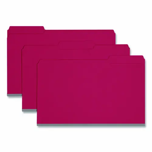 Smead Expanding Recycled Heavy Pressboard Folders, 1/3-Cut Tabs, Assorted Tab Positions, Legal Size, 1" Expansion, Bright Red, 25/Box