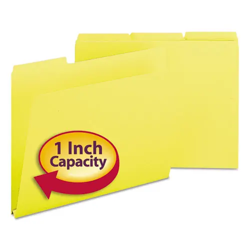 Smead Expanding Recycled Heavy Pressboard Folders, 1/3-Cut Tabs, Letter Size, 1" Expansion, Yellow, 25/Box