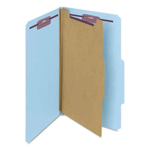 Smead Four-Section Pressboard Top Tab Classification Folders, Legal Size, Blue, 10/Box