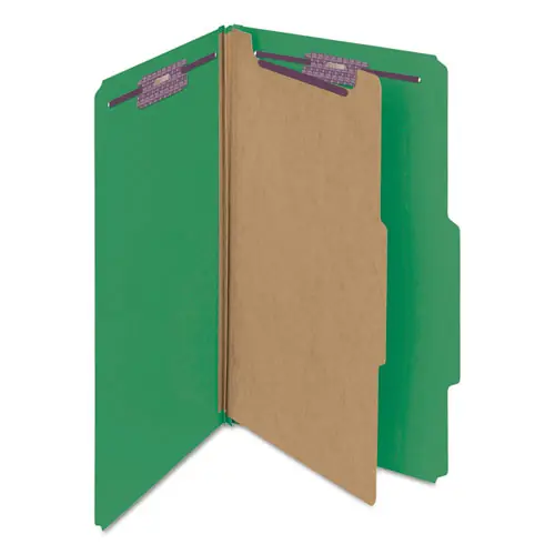 Smead Four-Section Pressboard Top Tab Classification Folders, Legal Size, Green, 10/Box