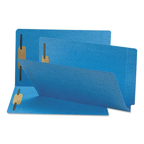 Smead Heavyweight Colored End Tab Fastener Folders, 2 Fasteners, Legal Size, Blue, 50/Box
